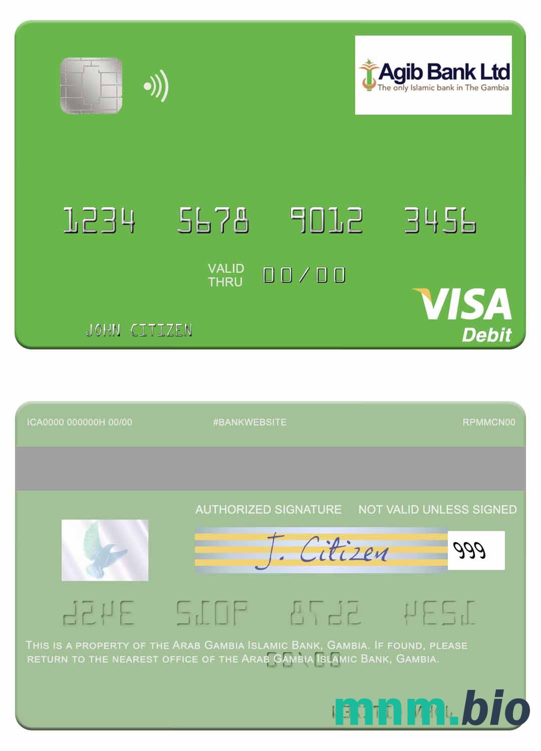 Gambia Arab Gambia Islamic Bank visa debet karta przykład w formacie PSD